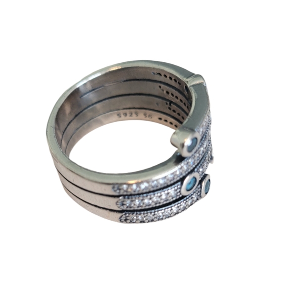 Sterling Silver 925 Stack Ring with Jade Green Stones, Size 7, 8 - Picture 3 of 5